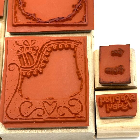 Stampin' Up! Holiday Woodcuts Rubber Stamps Christmas Sleigh Stocking Snowman - Picture 8 of 13